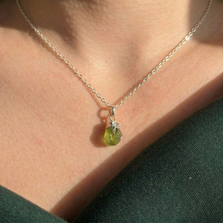 Raw Peridot Sterling Silver August Birthstone Necklace
