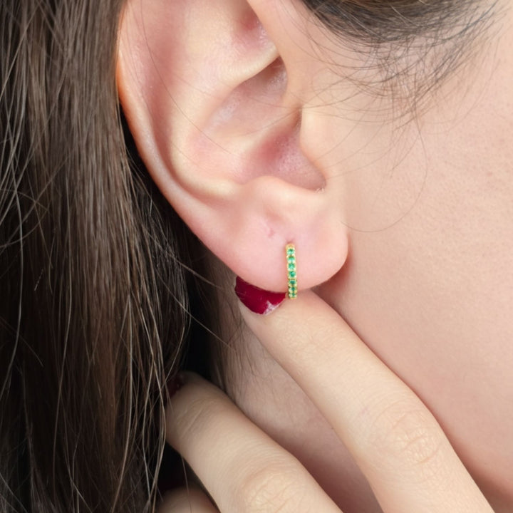 Emerald May Birthstone Small Huggie Hoop Earrings