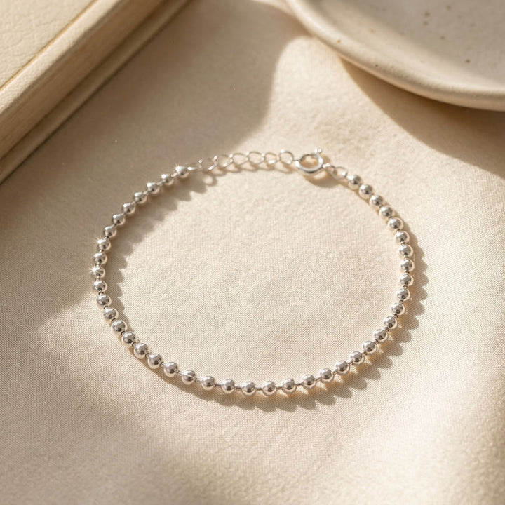 Ball Bead Chain Minimalist Dainty Sterling Silver Bracelet