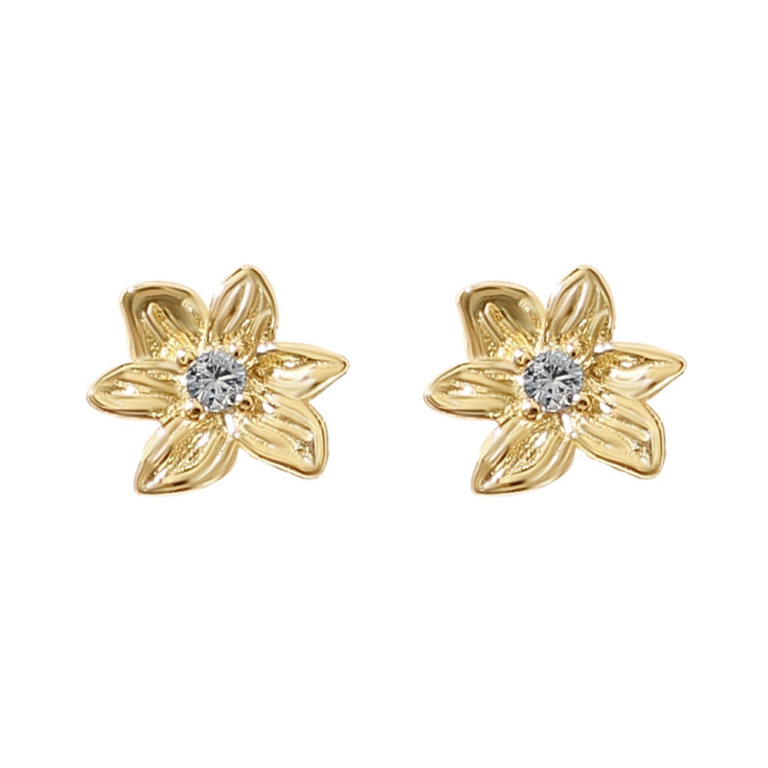 Aquamarine March Birthstone Daffodil Birthflower Gold Plated Stud Earrings