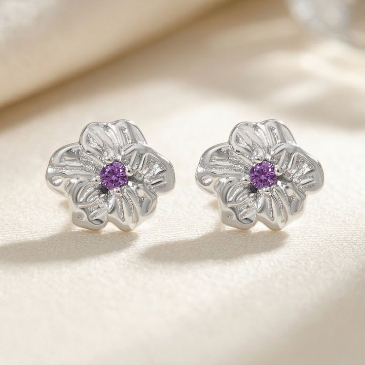 Amethyst February Birthstone Violet Birthflower Sterling Silver Stud Earrings