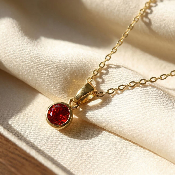 Mini Round Garnet January Birthstone Pendant Necklace