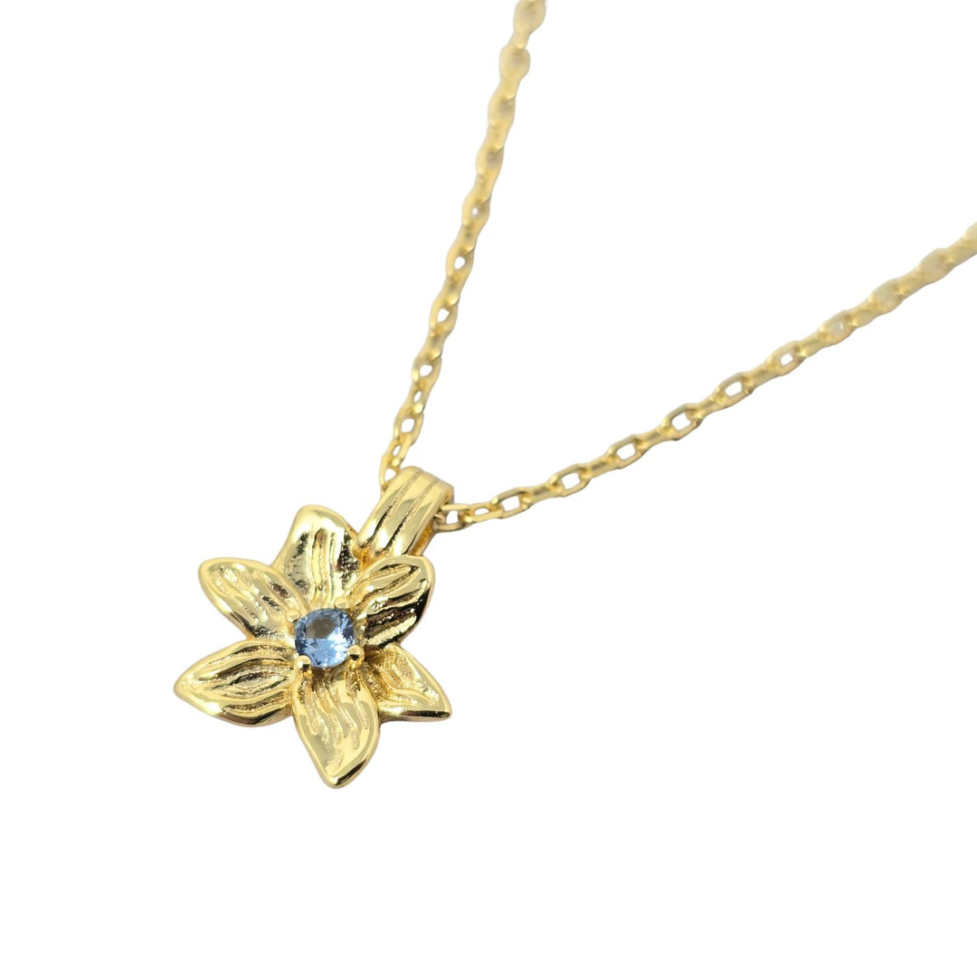 Aquamarine March Birthstone Daffodil Birthflower Gold Plated Charm Necklace