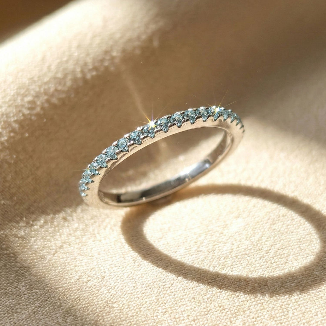 Aquamarine Moissanite Crystal Sterling Silver Ring