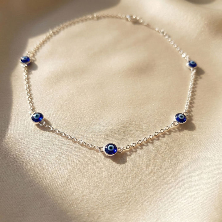 Turkish Blue Evil Eye Silver Charm Friendship Bracelet