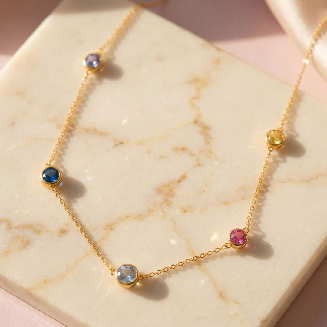 Delicate Multi Gemstone Crystal Gold Plated Necklace