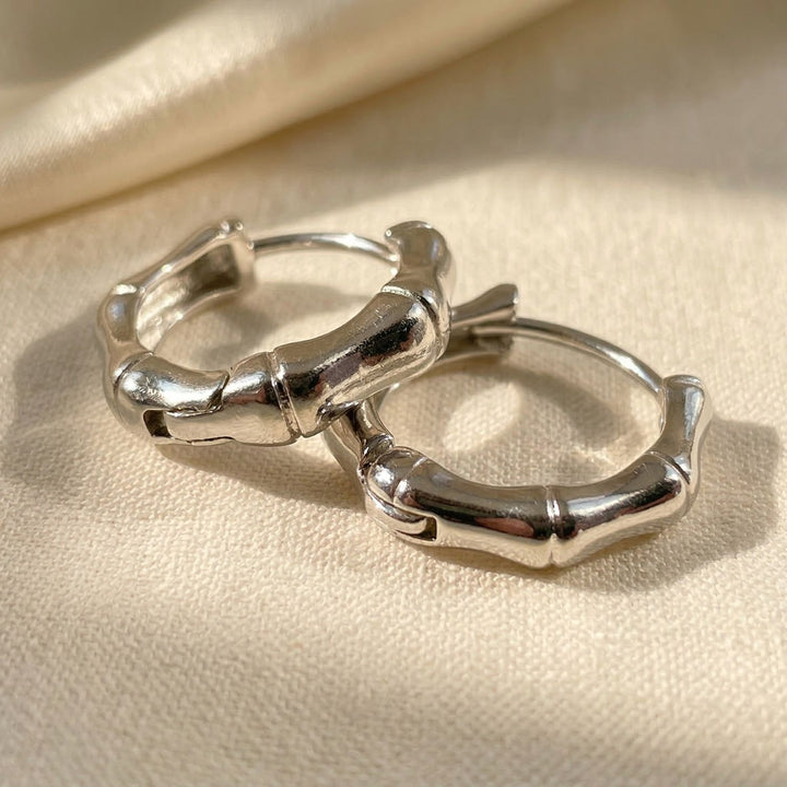 Bamboo Everyday Sterling Silver Huggie Hoop Earrings