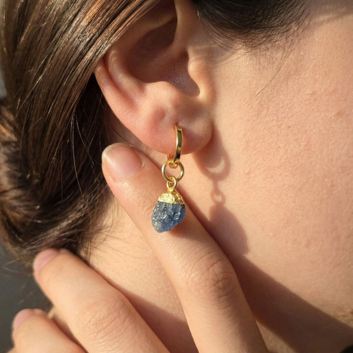 Raw Sapphire September Birthstone Gold Plated Huggies