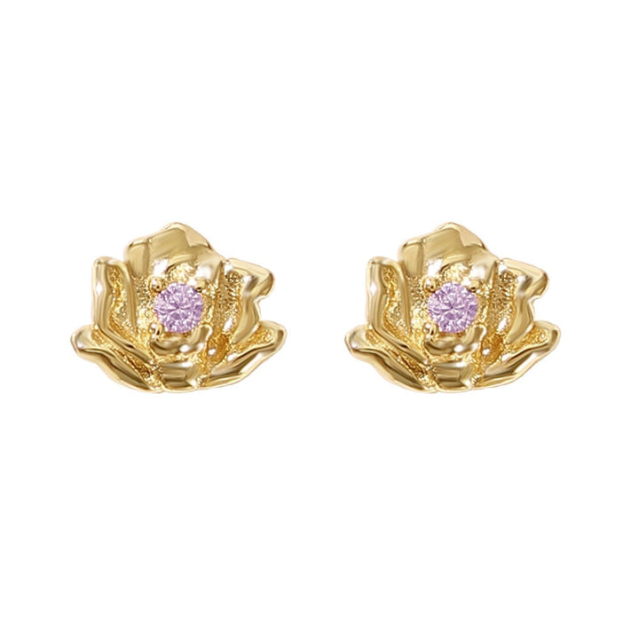 Alexandrite June Birthstone Rose Birthflower Gold Plated Stud Earrings