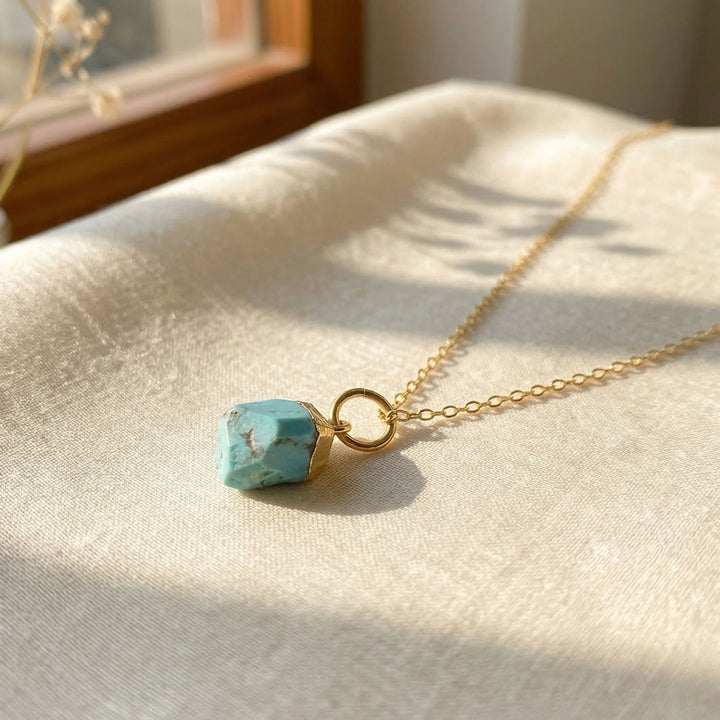 Raw Turquoise December Birthstone Gold Plated Necklace