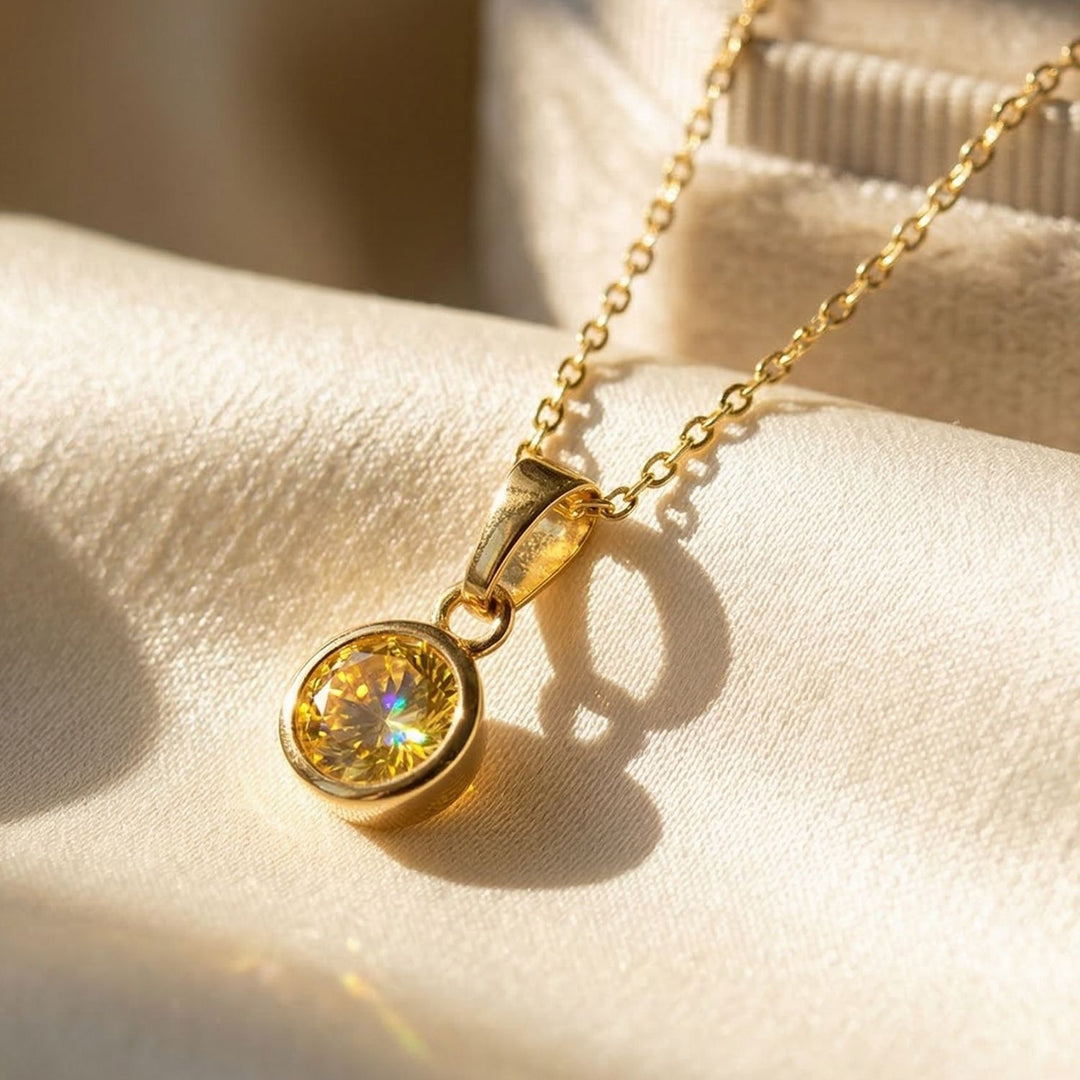 Mini Round Citrine November Birthstone Pendant Necklace