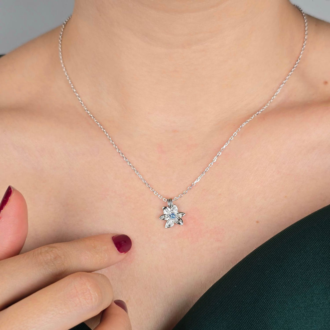 Aquamarine March Birthstone Daffodil Birthflower Sterling Silver Charm Necklace