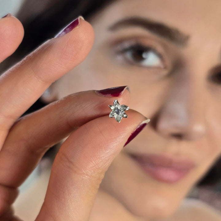 Aquamarine March Birthstone Daffodil Birthflower Sterlling Silver Stud Earrings