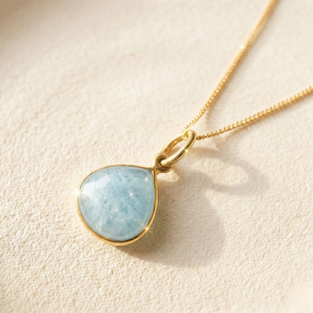 18ct Gold Vermeil Plated Aquamarine March Birthstone Necklace