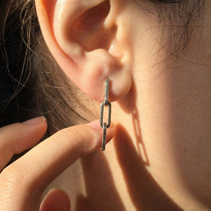 Paperclip link chain everyday drop sterling silver earrings