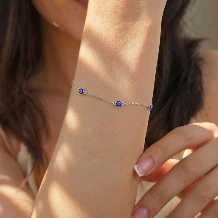 Turkish Blue Evil Eye Silver Charm Friendship Bracelet