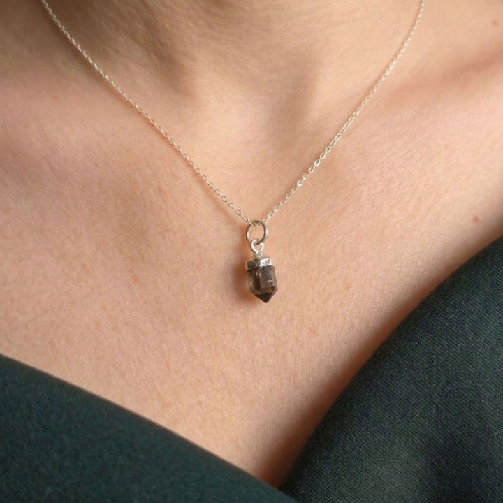 Raw Herkimer Diamond Sterling Silver April Birthstone Necklace