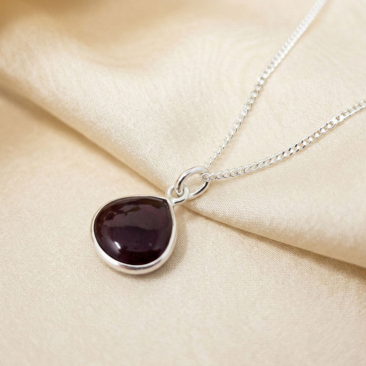 Dark Ruby 40th Birthday Gift Gemstone Sterling Silver Necklace