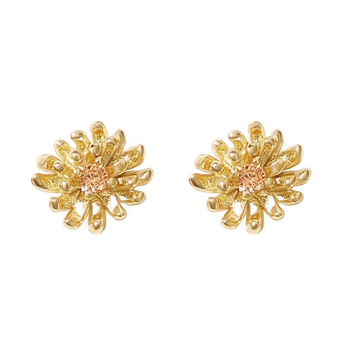 Citrine November Birthstone Chrysanthemum Birthflower Gold Plated Stud Earrings