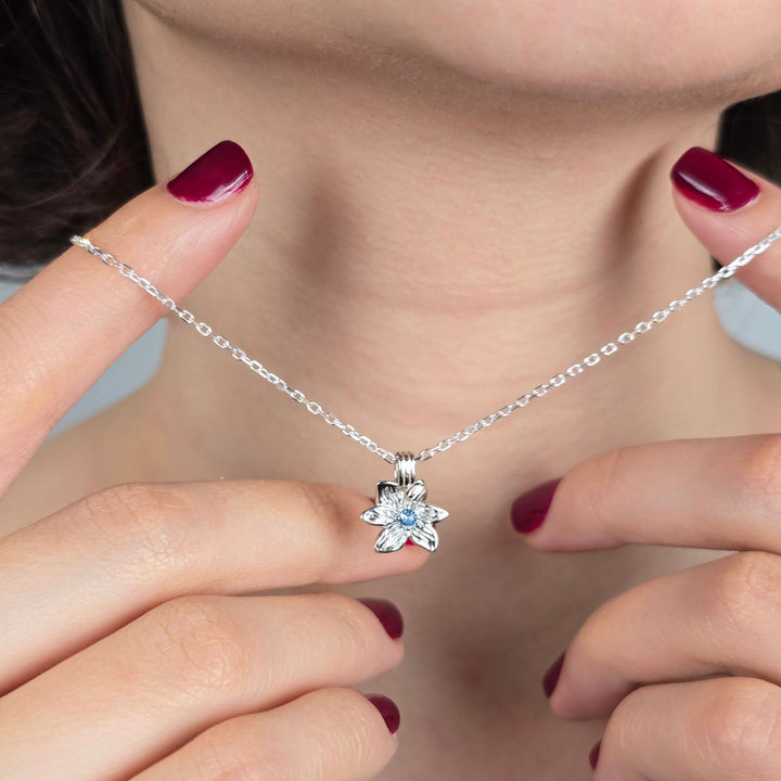 Aquamarine March Birthstone Daffodil Birthflower Sterling Silver Charm Necklace