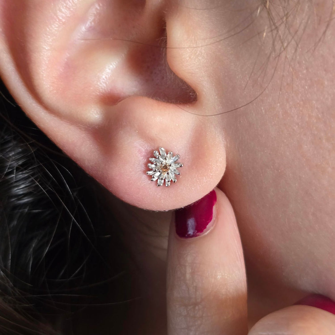 Citrine November Birthstone Chrysanthemum Birthflower Sterling Silver Stud Earrings