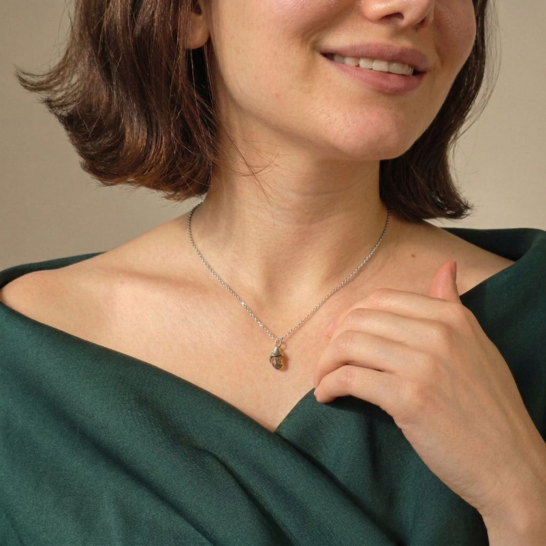 Raw Herkimer Diamond Sterling Silver April Birthstone Necklace