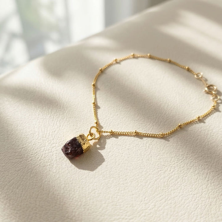 Raw Garnet January Birthstone Gold Plated Bracelet