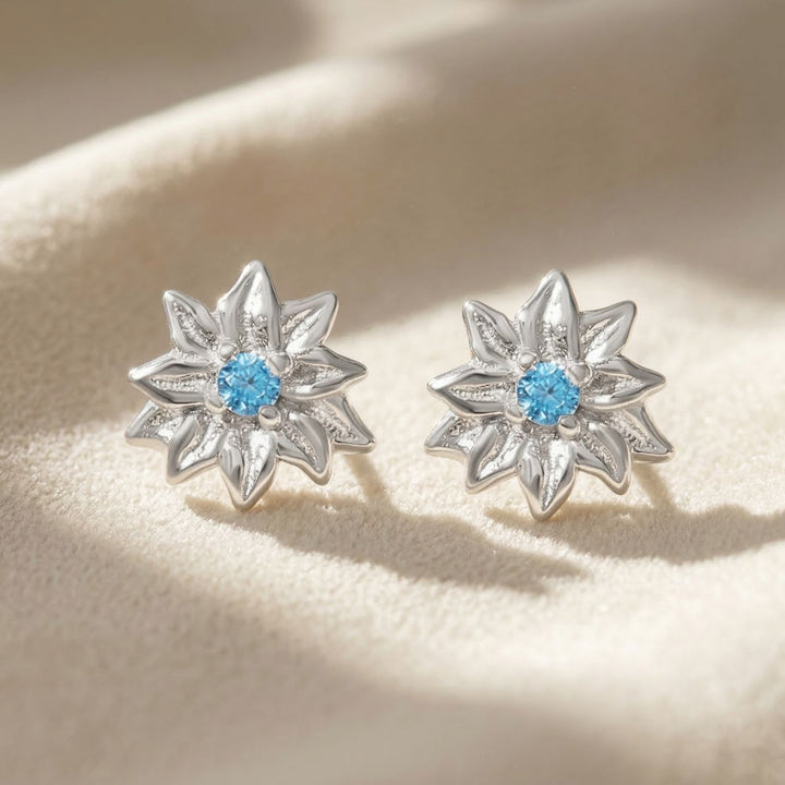 Turquoise December Birthstone Holly Birthflower Sterling Silver Stud Earrings