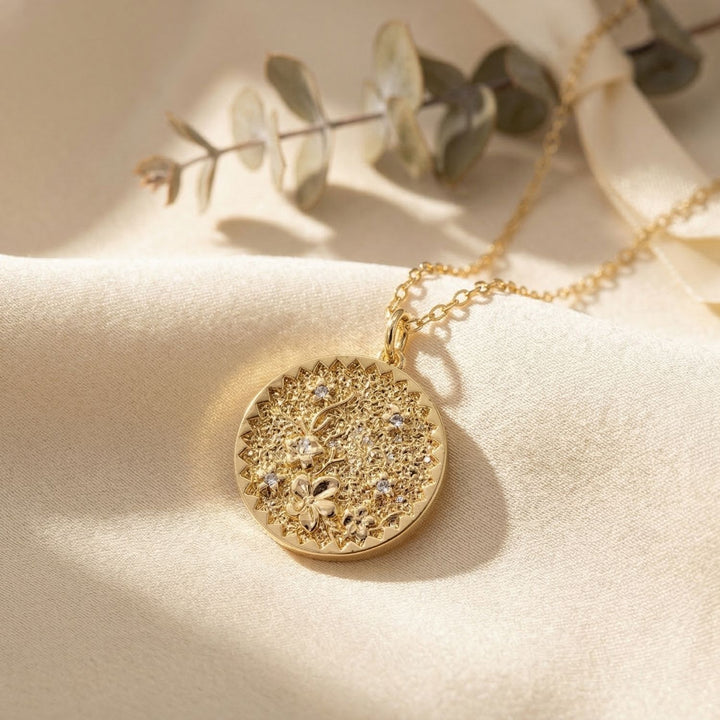 Dainty Cherry Blossom March Birth Flower Gold Plated Charm Necklace