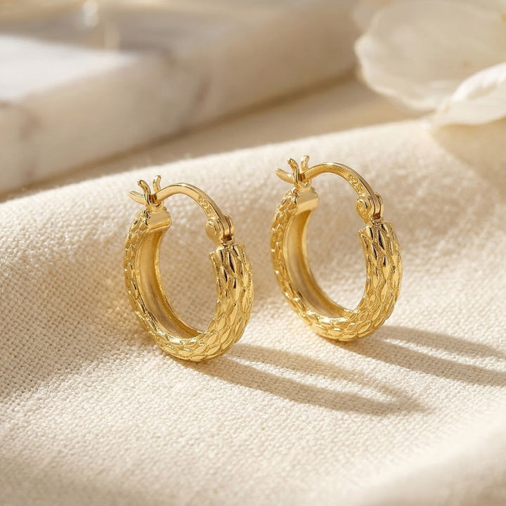 Elegant Gold Plated Basket Weave Hoop Earrings