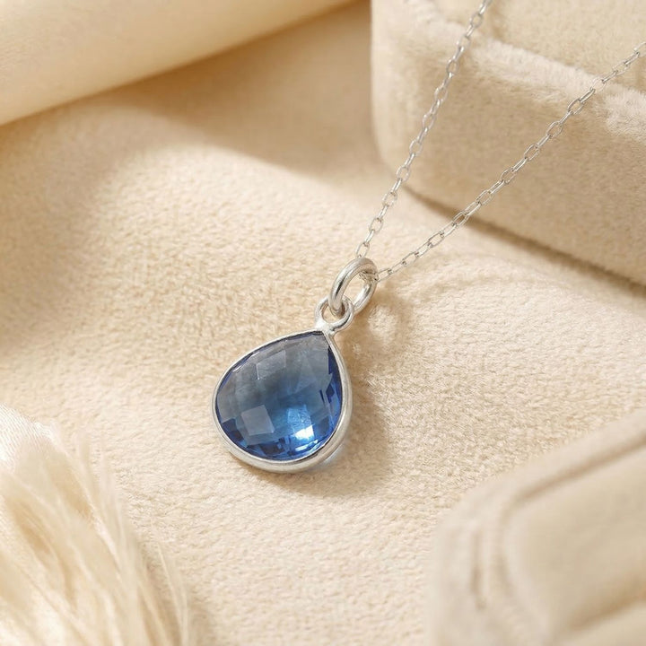 Silver Fine Chain With Heart Blue Topaz December Birthstone Pendant