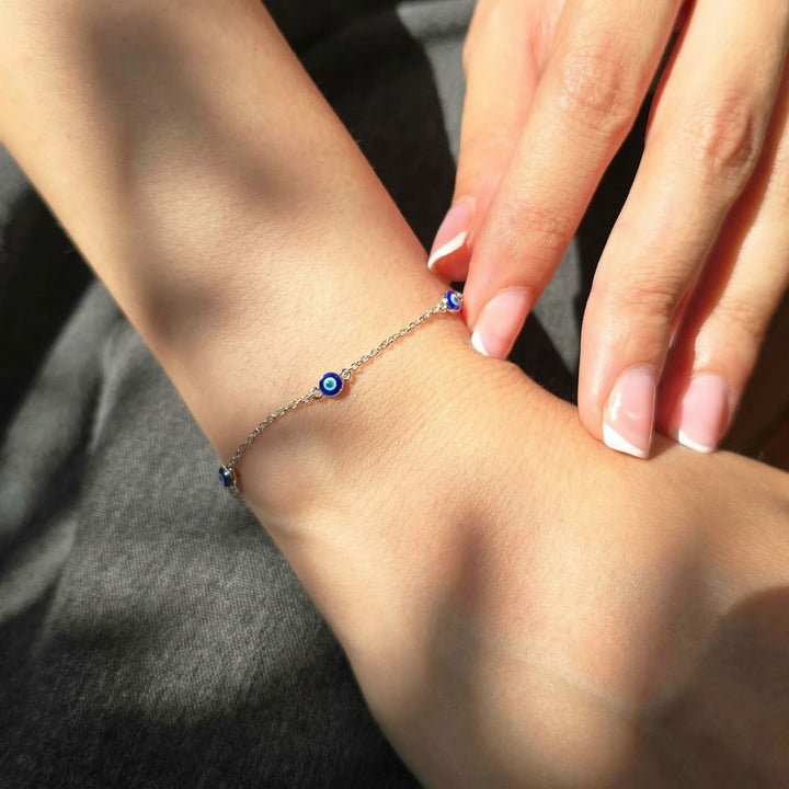 Turkish Blue Evil Eye Silver Charm Friendship Bracelet