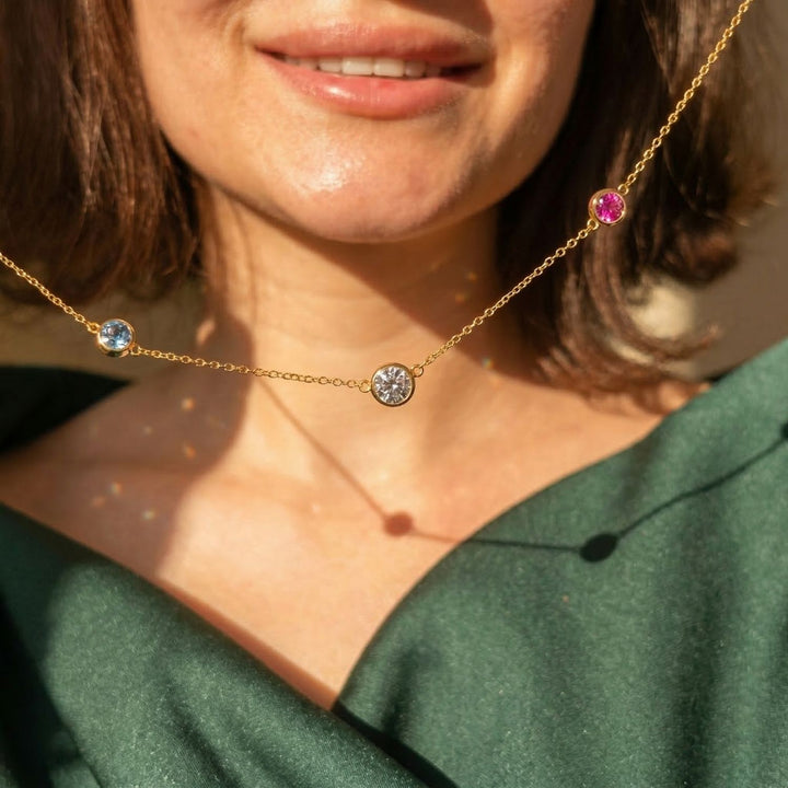 Delicate Multi Gemstone Crystal Gold Plated Necklace