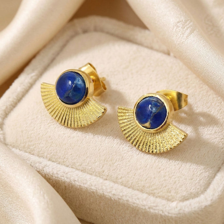 Sapphire September Birthstone Gold Plated Fan Earrings