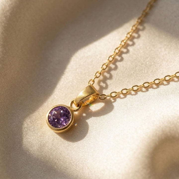 Mini Round Amethyst February Birthstone Pendant Necklace