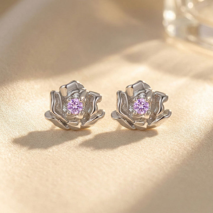 Alexandrite June Birthstone Rose Birthflower Sterling Silver Stud Earrings
