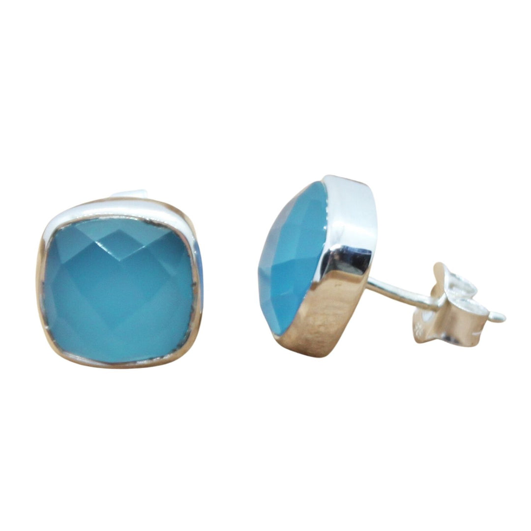 925 Sterling Silver Blue Chalcedony Gemstone Earrings