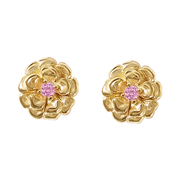 Pink Toumaline October Birthstone Marigold Birthflower Gold Plated Stud Earrings