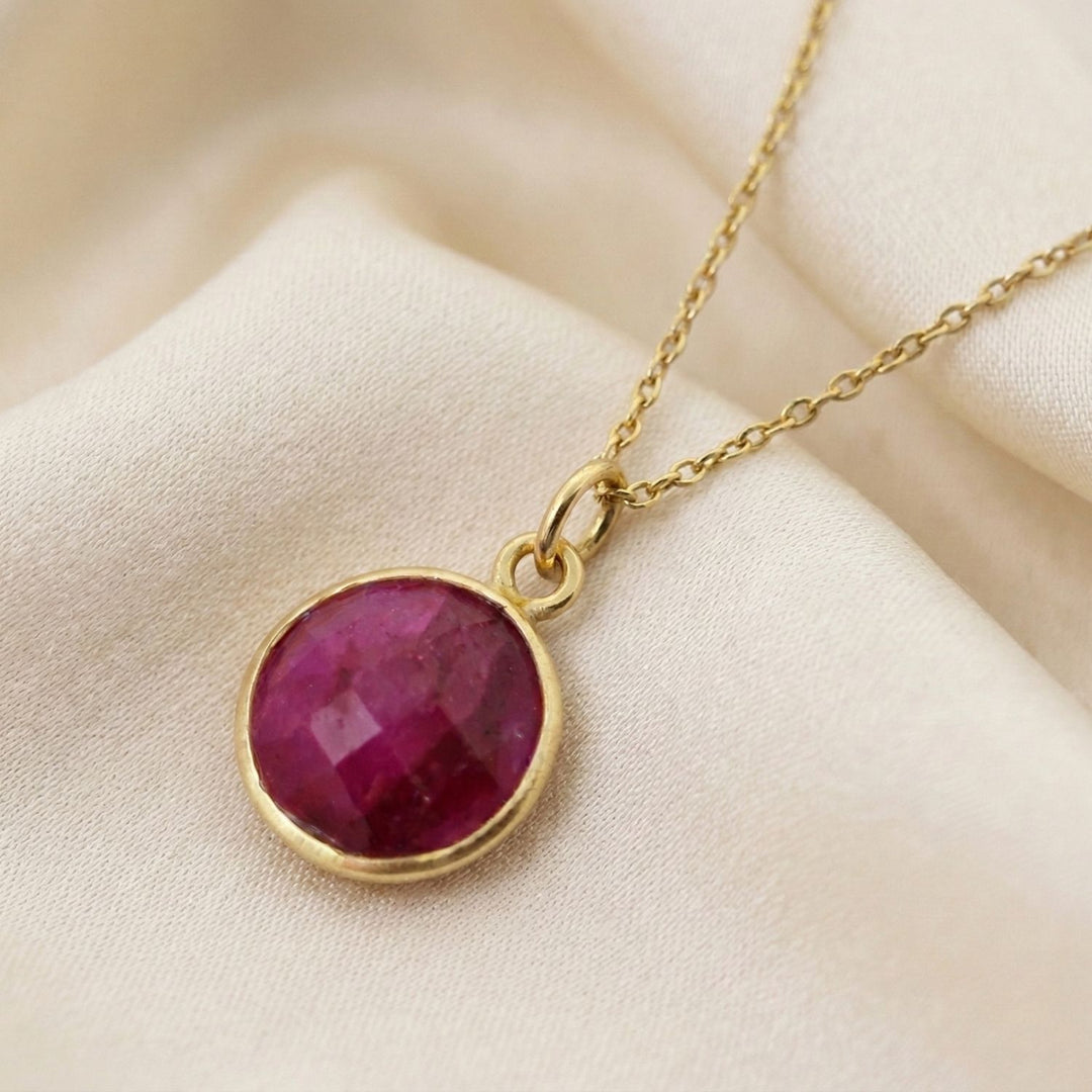 18ct Gold Vermeil Plated Round Ruby July Birthstone Necklace