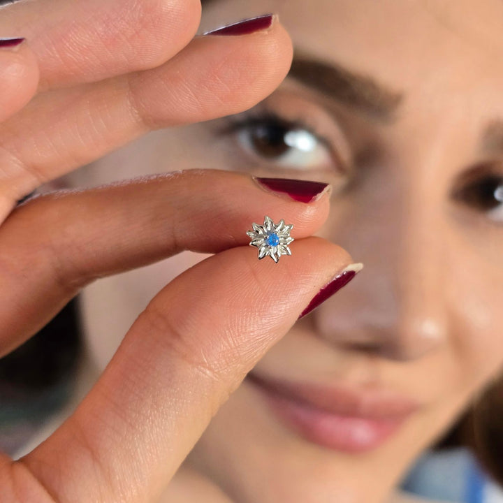 Turquoise December Birthstone Holly Birthflower Sterling Silver Stud Earrings