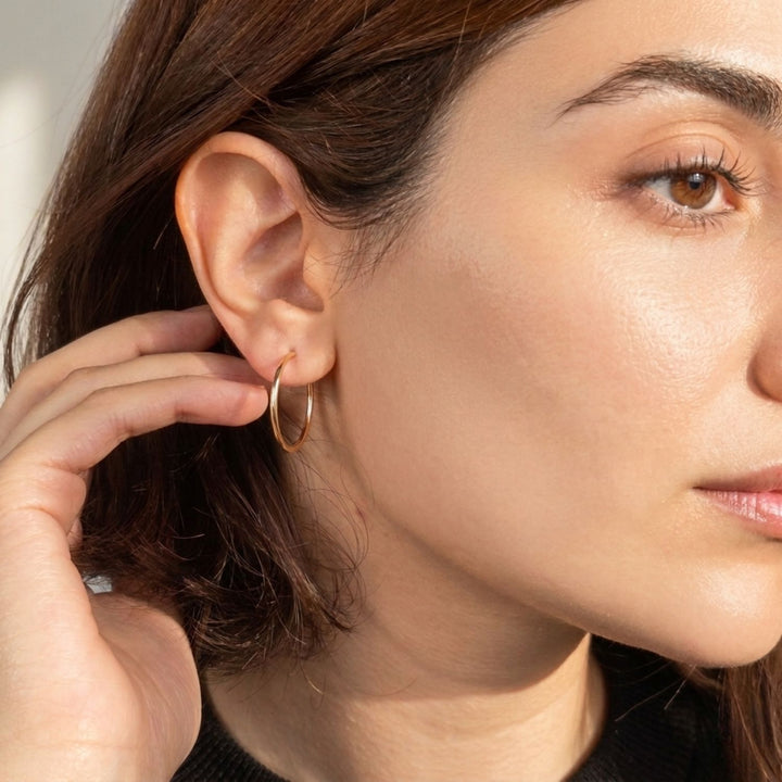 Stylish 25mm Round Gold Plated Hoop Earrings