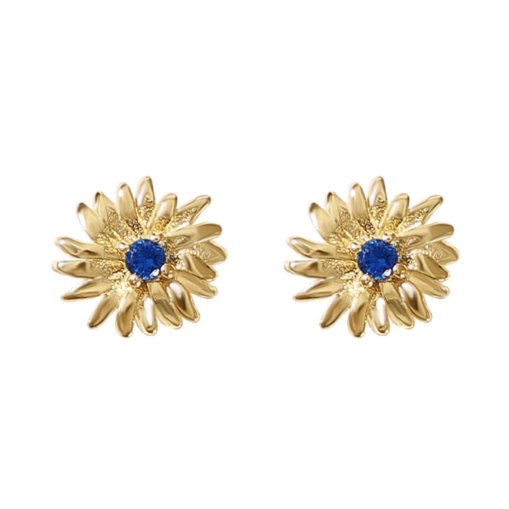 Sapphire September Birthstone Aster Birthflower Gold Plated Stud Earrings