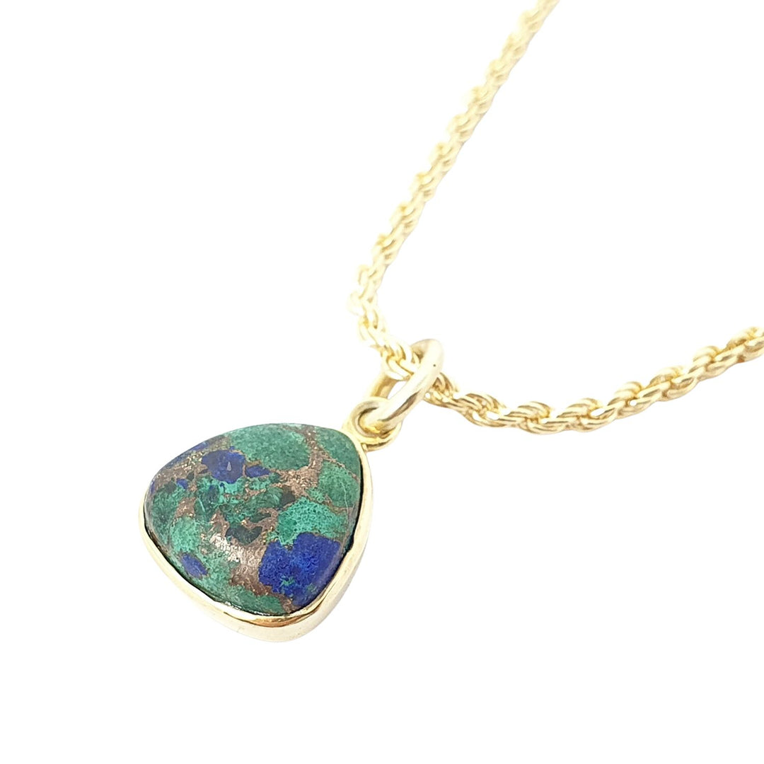 Statement Gold Vermeil Plated Azurite And Malachite Gemstone Crystal Rope Necklace