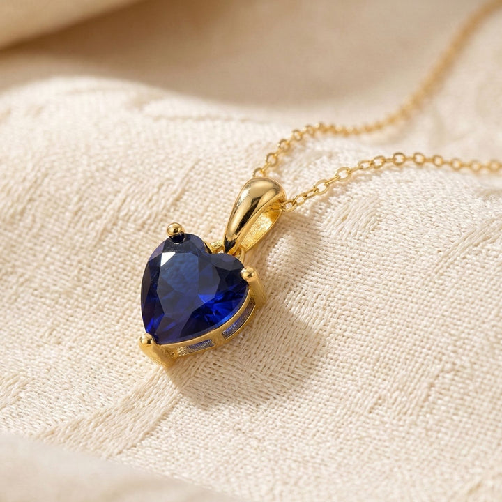 Sapphire September Birthstone Love Heart Charm Necklace