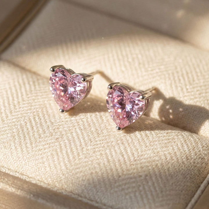 Pink Tourmaline Heart Sterling Silver Stud Gemstone Earrings