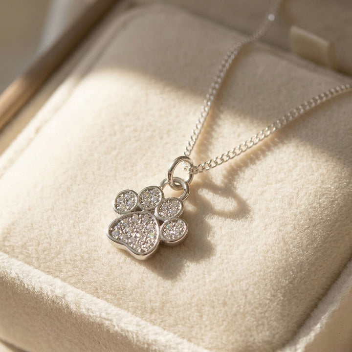 Mini Dog Cat Paw Print Charm Silver Necklace