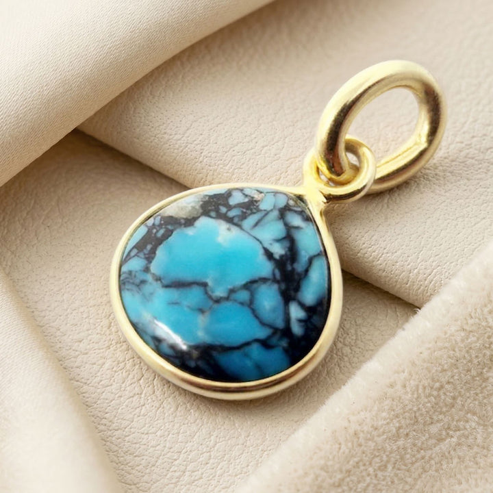 18ct Gold Vermeil Round Tibetan Turquoise December Birthstone Bezel Pendant