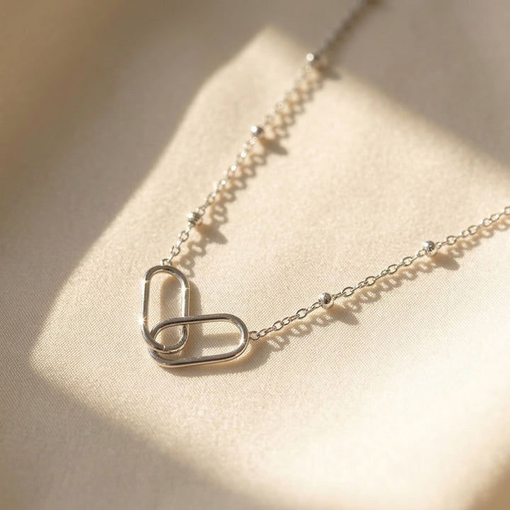 Interlocking Paperclip Infinity Silver Necklace