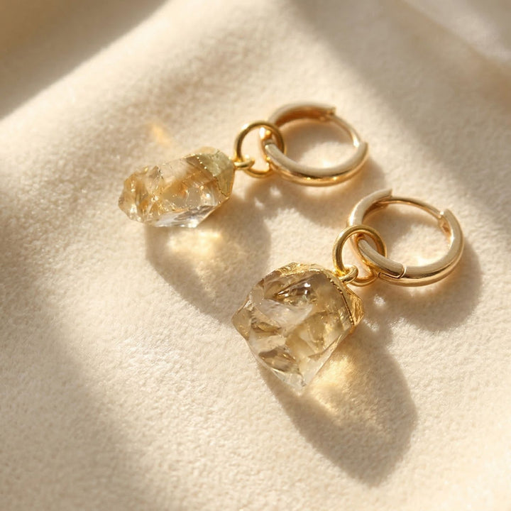 Raw Citrine November Birthstone Gold Plated Huggies
