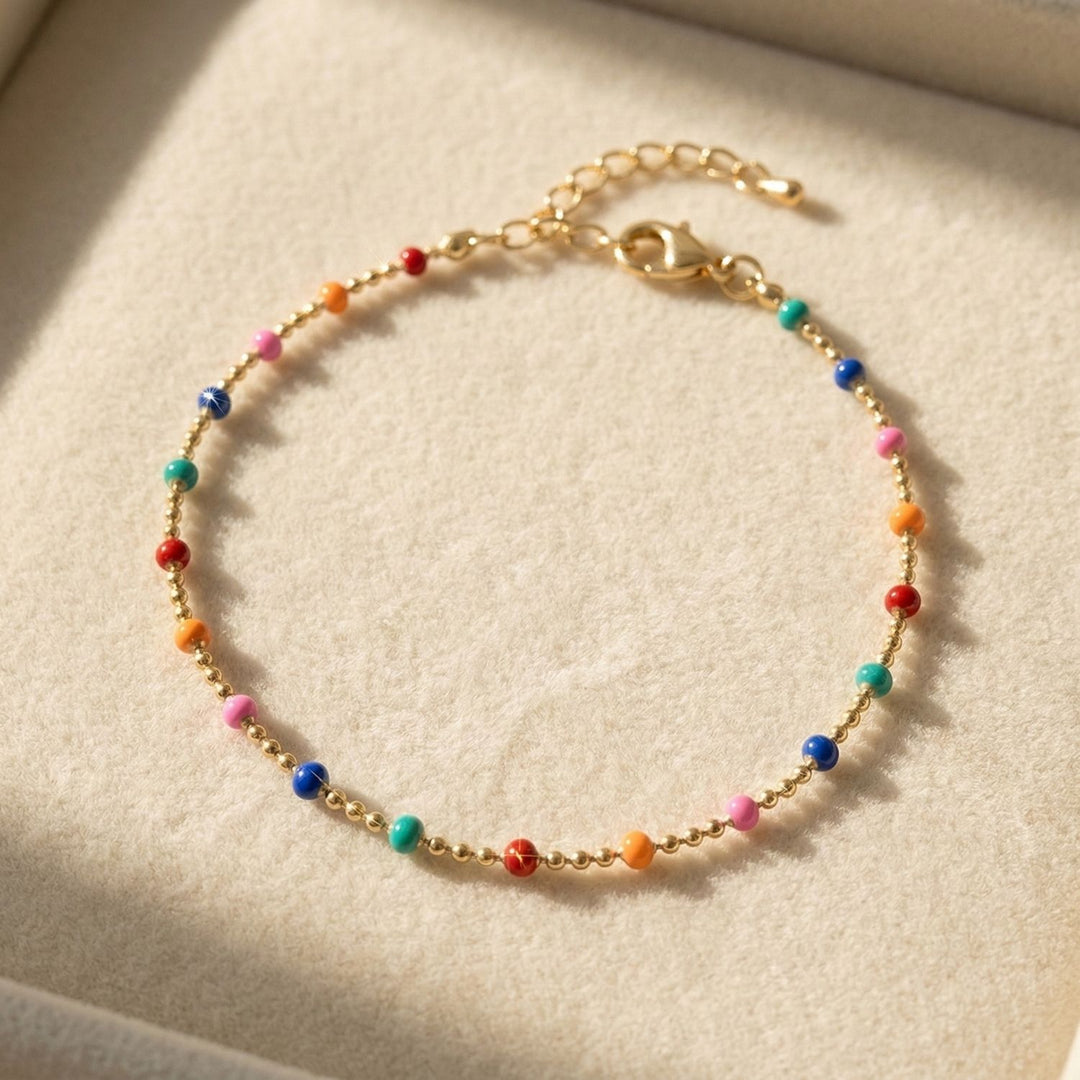Gold Plated Carnival Multi Coloured Beaded Bracelet
